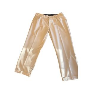 Savane Mens Dress Pants 42x30 Tan Beige Double Pleated Cuffed 100% Polyester